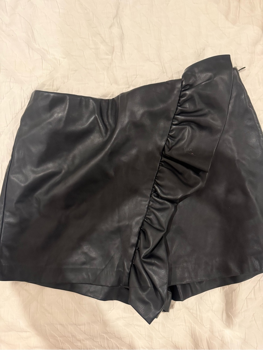 Zara Black Faux Leather Ruffle Skort